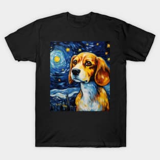 Beagle Dog Drawn in Starry Night Style T-Shirt